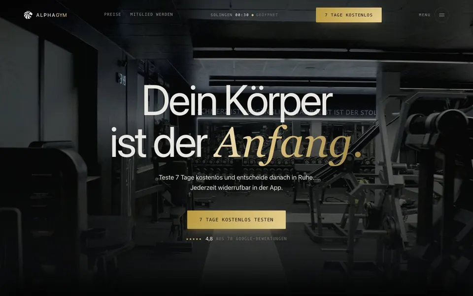 Website von Alpha Gym, gestaltet von Kernflow