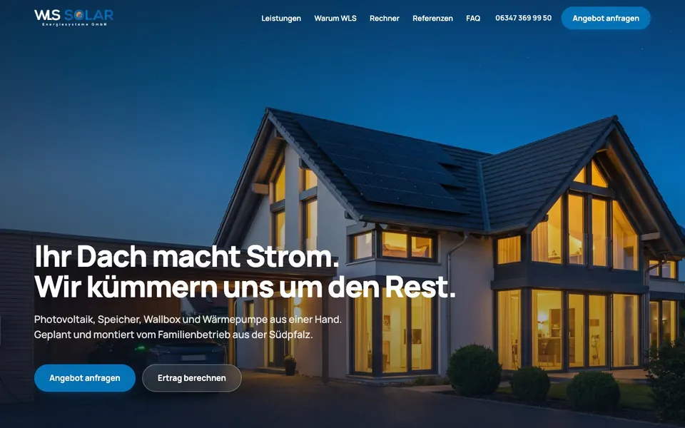 Website von WLS Solar, gestaltet von Kernflow