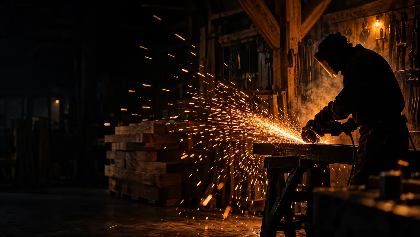 Webdesign-Konzept Handwerk: Werkstatt mit Funkenflug