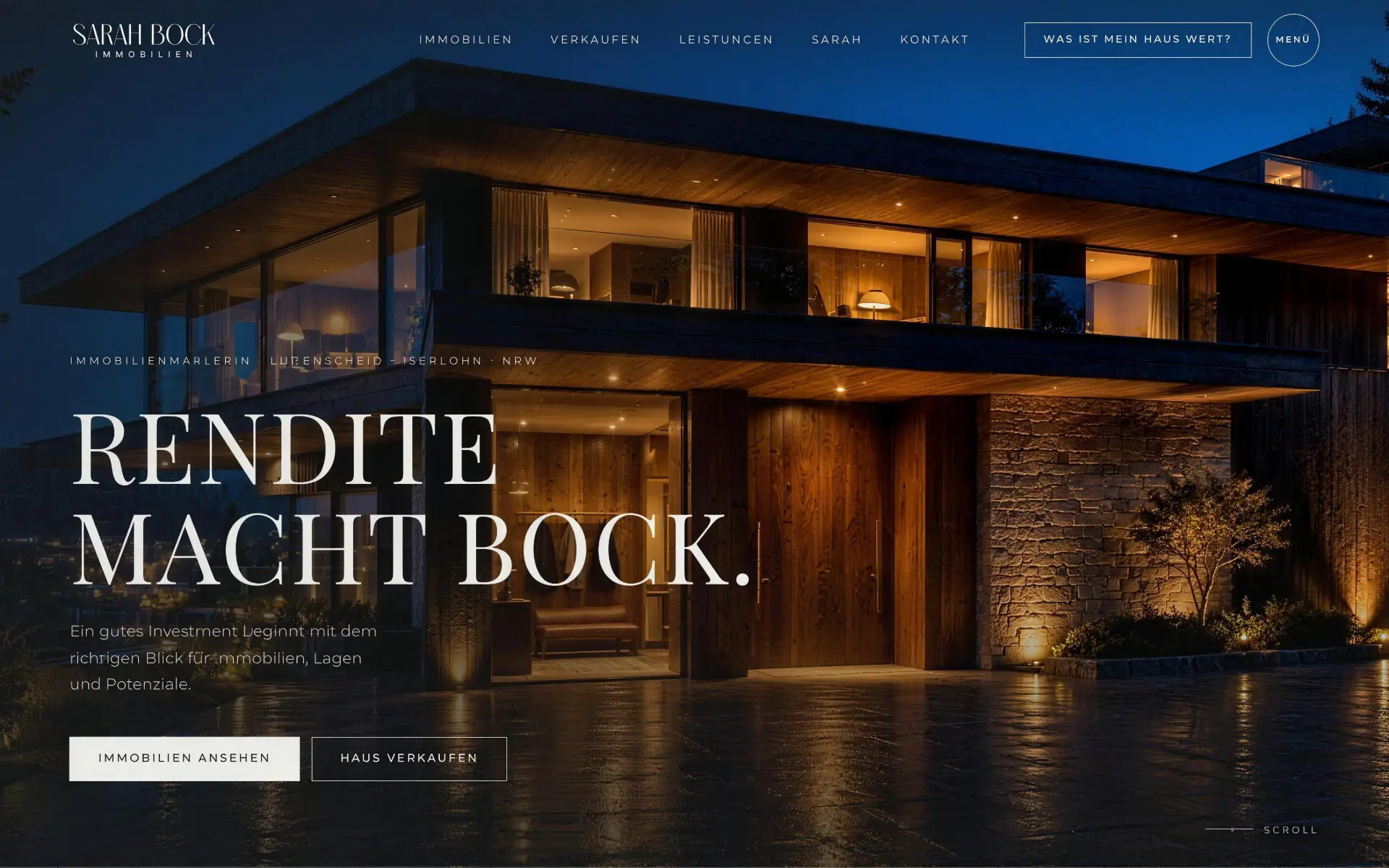 Startseite der Website von Sarah Bock Immobilien