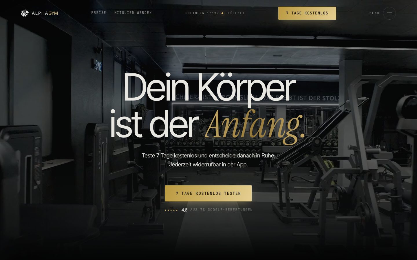 Neue Startseite von Alpha Gym